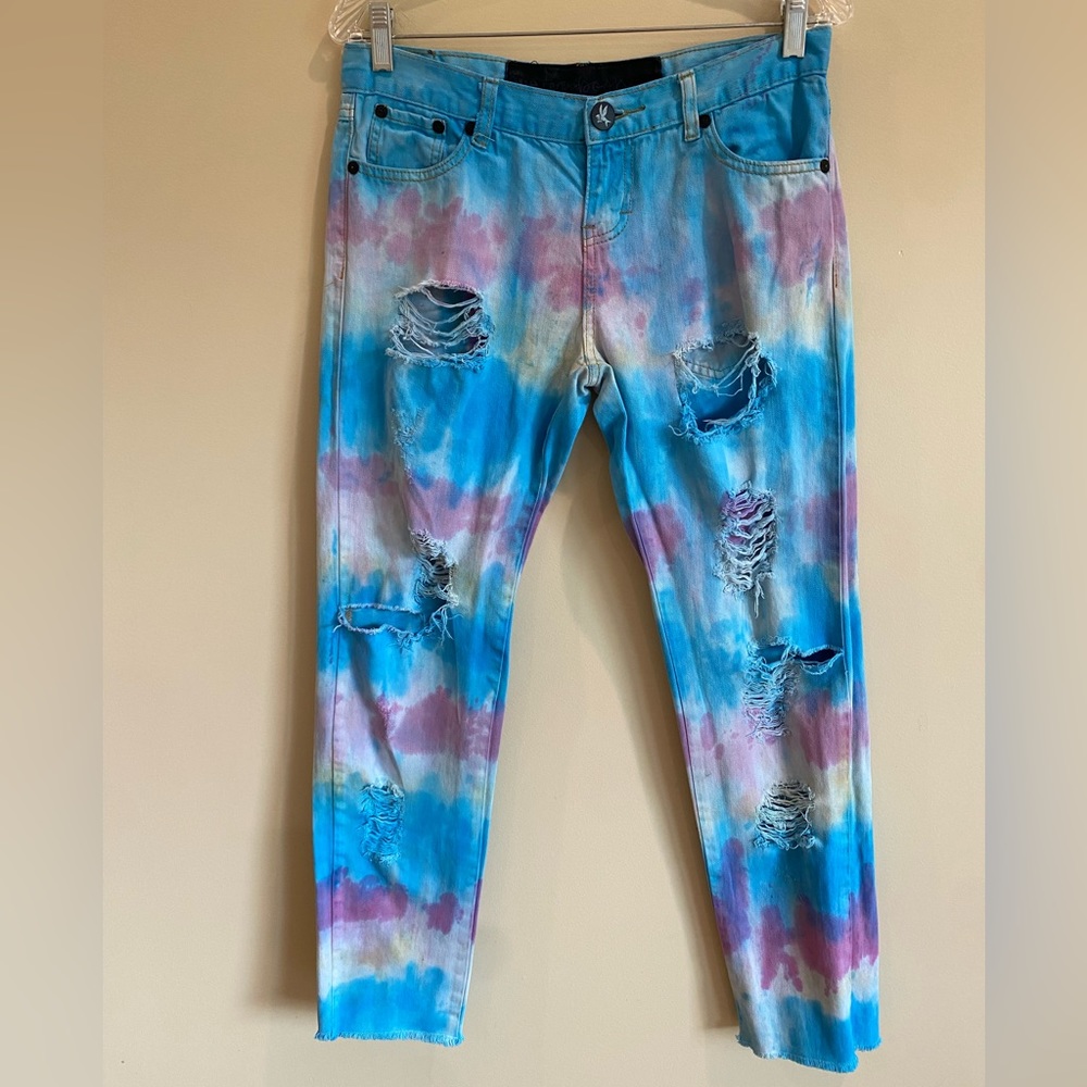 One Teaspoon Distressed Tie Dye Jeans Boyfriend fit Size 27